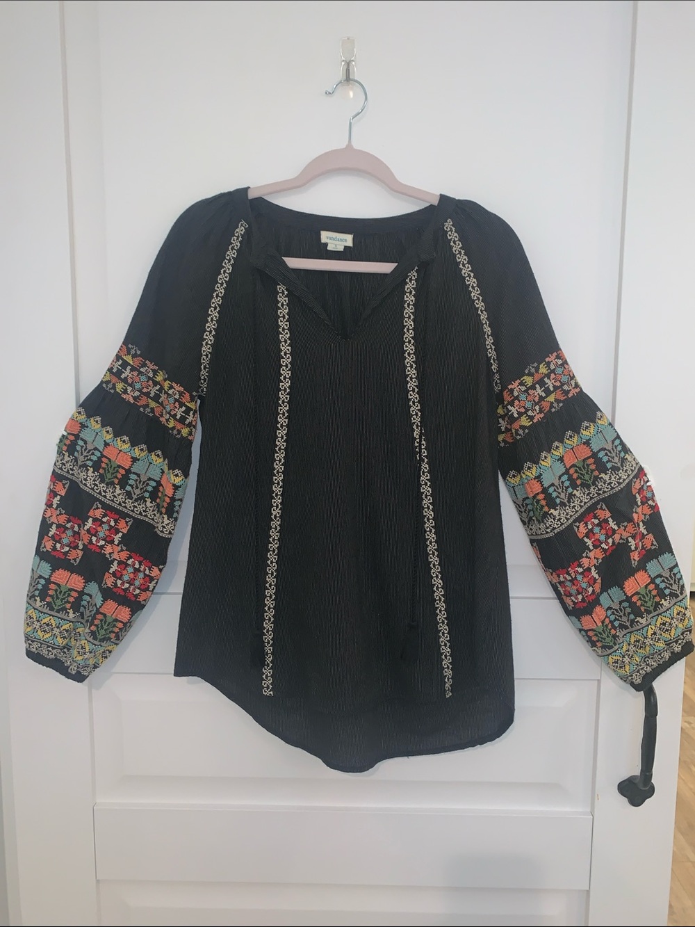 Sundance Peasant Tunic with Multicolor Embroidered Sleeves